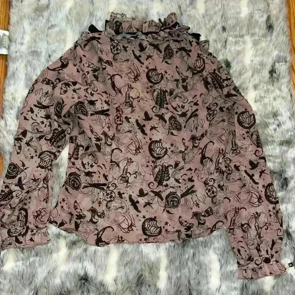 Spin Doctor hell bunny  goth ruffle women’s blouse sz medium - Picture 5 of 10